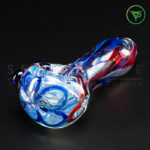 TAG 3.00" Spoon Pipe w/ Marbles & Multi-Color Ribbon (50g) Carb Hole: Left Side - Red/Blue