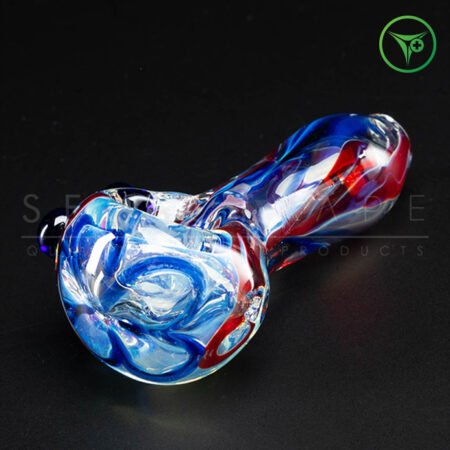 TAG 3.00" Spoon Pipe w/ Marbles & Multi-Color Ribbon (50g) Carb Hole: Left Side - Red/Blue