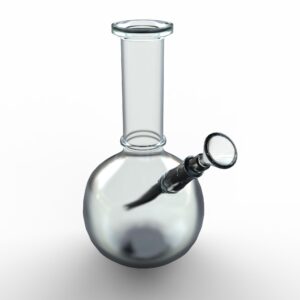 A close-up view of an isolated glass smoking bong on the white background.
