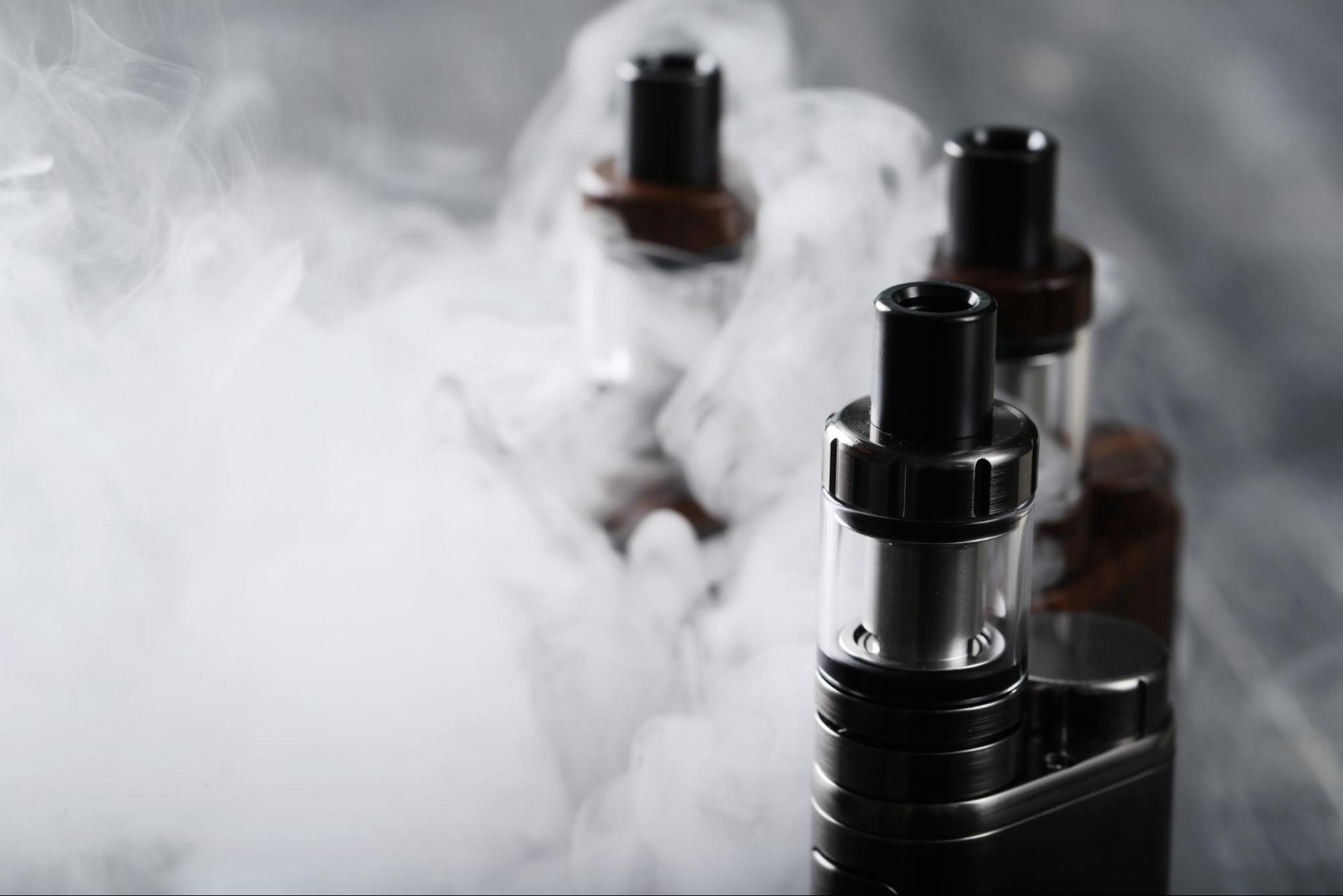 A close-up shot of vaping devices.